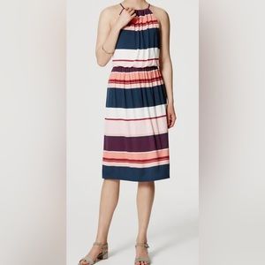 Ann Taylor LOFT Dress. Size Medium, Striped Halter Midi Dress